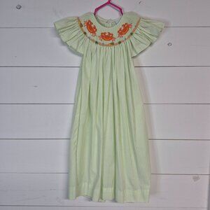 Remember Nguyen Green & White Smocked Dress W/ Orange Crab Embroidery 4T